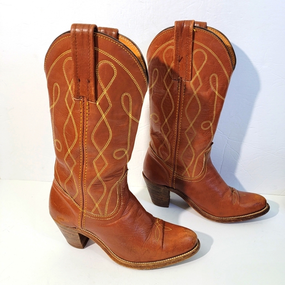 FRYE 9M16361 Women Brown Leather Western Boots Sz 6.5B Coastal Cowgirl Festival